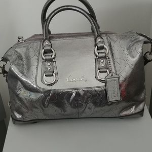 EUC SILVER METALLIC COACH BAG